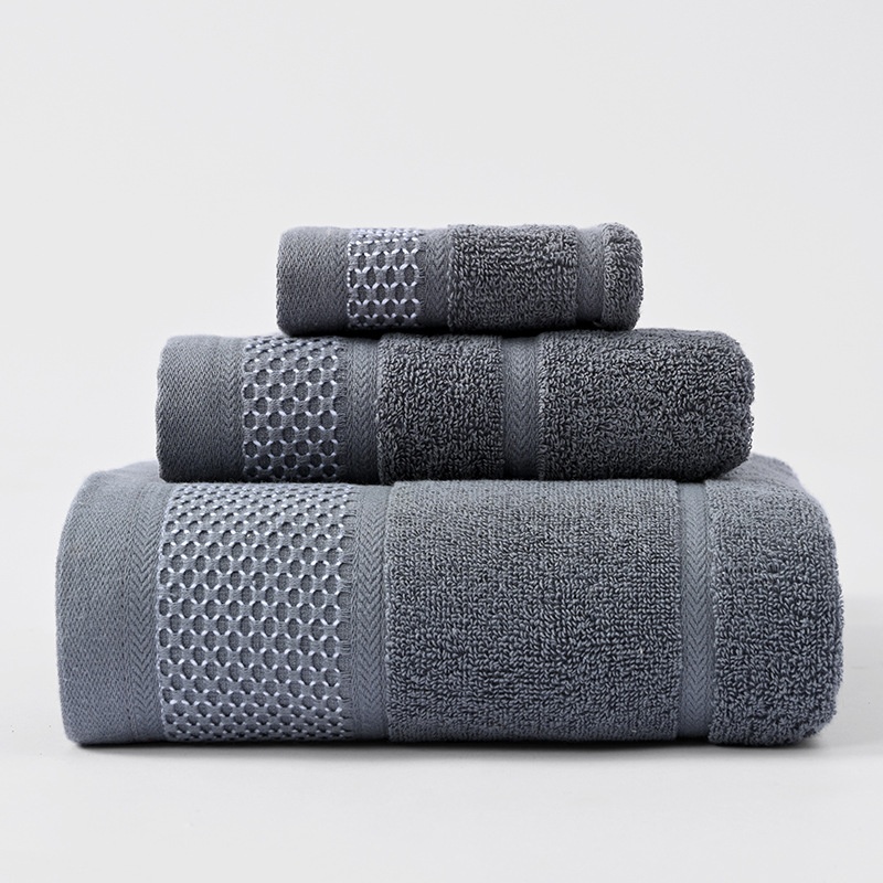 Premium Cotton 3-Piece Plush Terry Bath Towel Set with Dobby Border