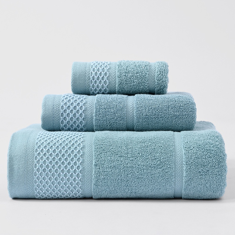 Premium Cotton 3-Piece Plush Terry Bath Towel Set with Dobby Border
