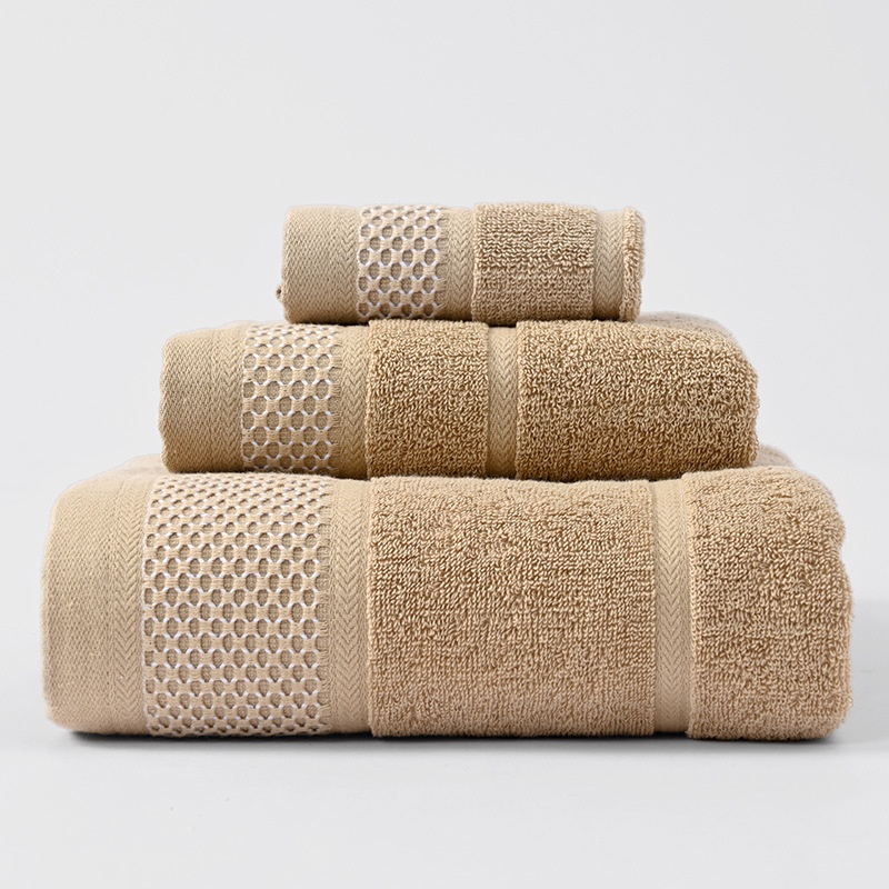 Premium Cotton 3-Piece Plush Terry Bath Towel Set with Dobby Border