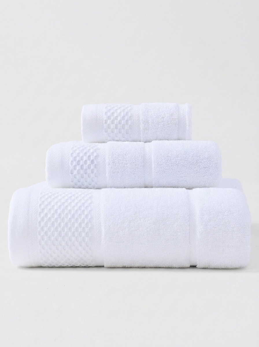 Premium Cotton 3-Piece Plush Terry Bath Towel Set with Dobby Border