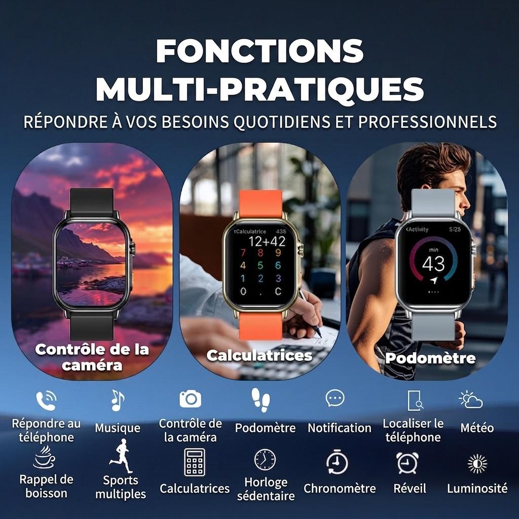 Montre connectée avec appels Bluetooth et suivi d'activité physique CXI-00001
