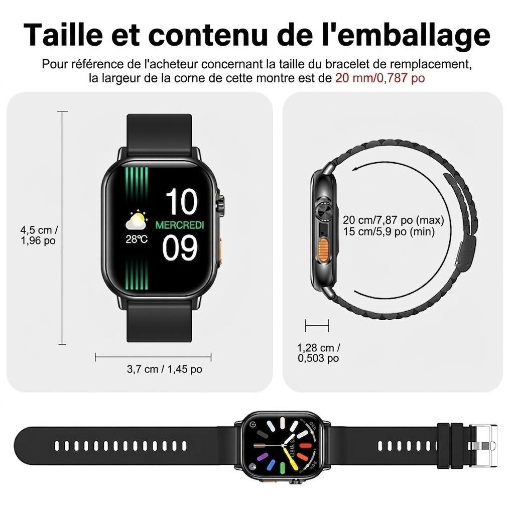 Montre connectée avec appels Bluetooth et suivi d'activité physique CXI-00002