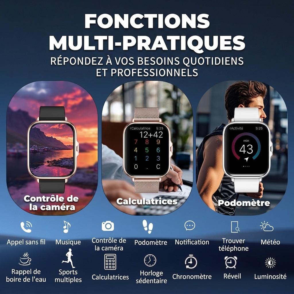 Montre connectée GT2 - Bracelet en silicone avec appels sans fil, suivi d'activité et notifications CXI-00003