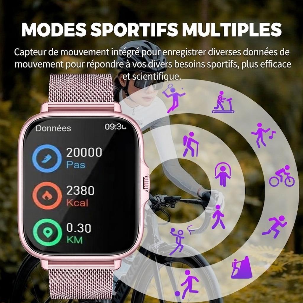 Montre connectée GT2 - Bracelet en acier inoxydable avec appels sans fil, suivi d'activité et notifications CXI-00004