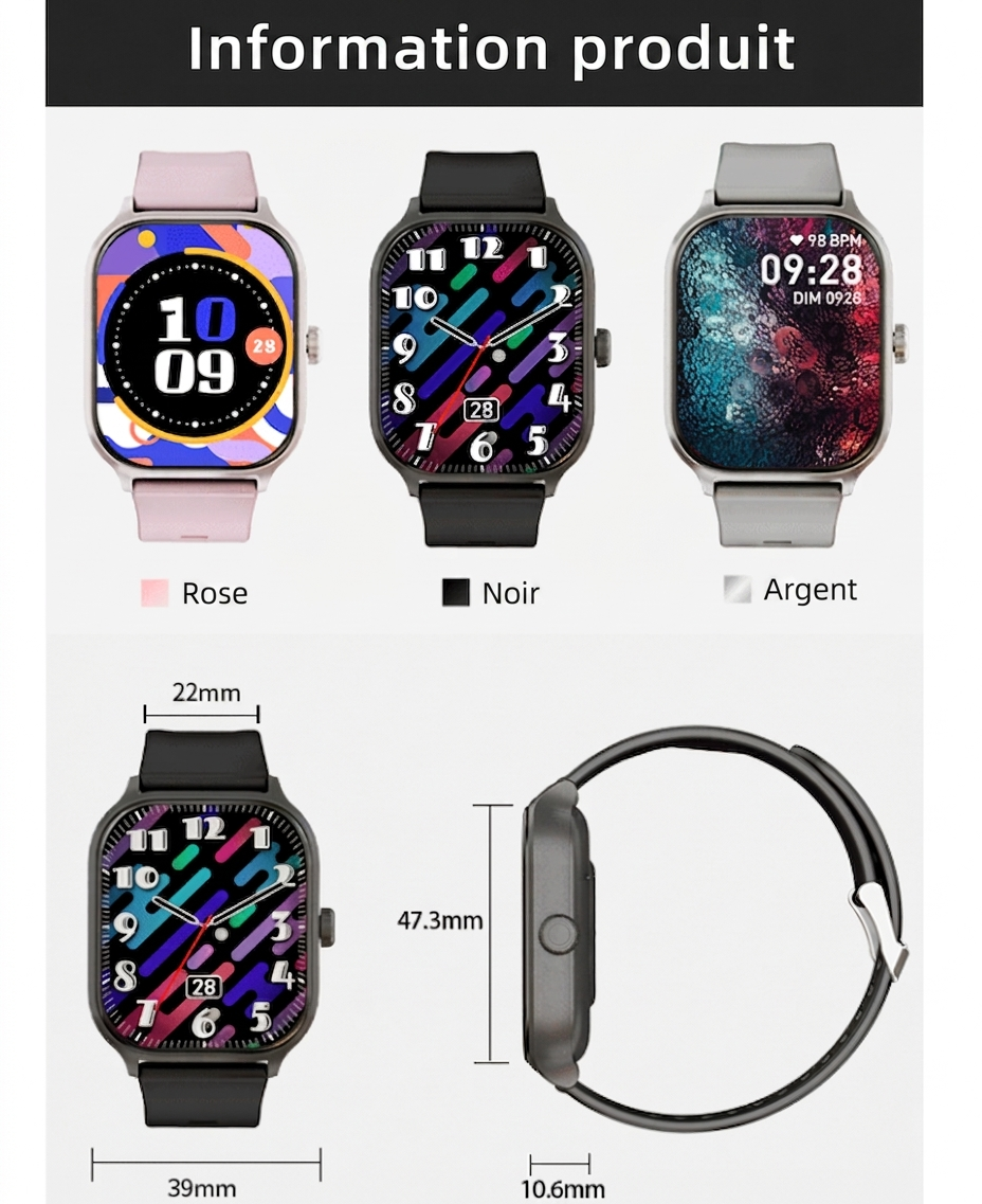 Montre connectée de suivi d'activité physique avec moniteur de fréquence cardiaque CXI-00005