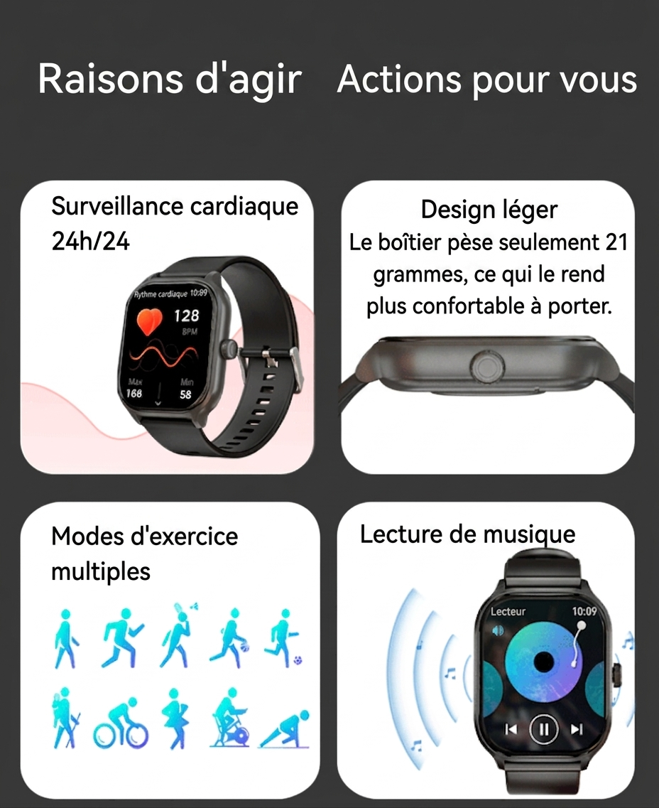Montre connectée de suivi d'activité physique avec moniteur de fréquence cardiaque CXI-00005