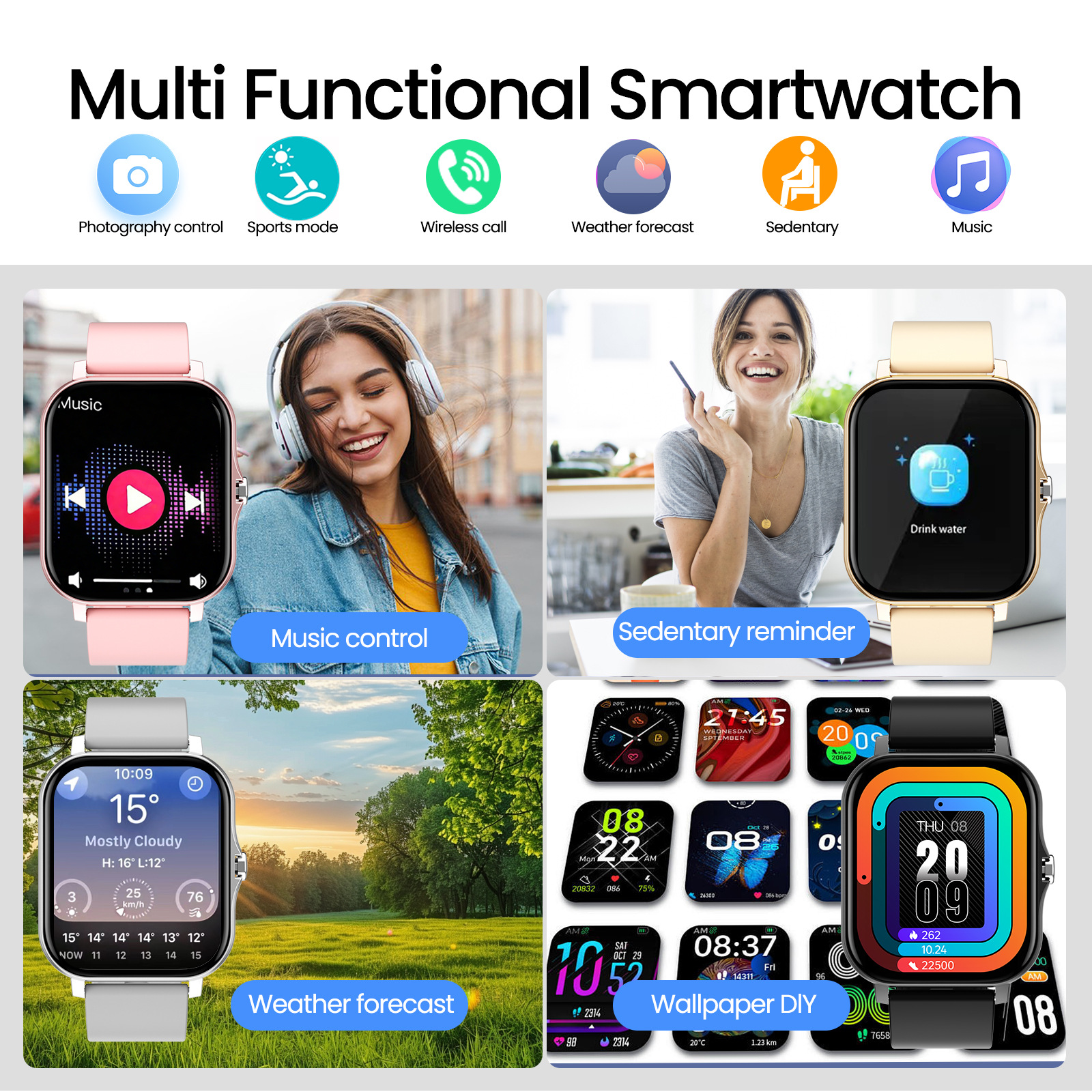 Reloj inteligente con pantalla táctil completa de 1,83" y monitor de actividad física CXI-00006