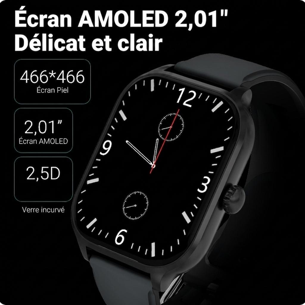Montre connectée AMOLED 2,01" - Suivi d'activité et cadrans personnalisés CXI-00007