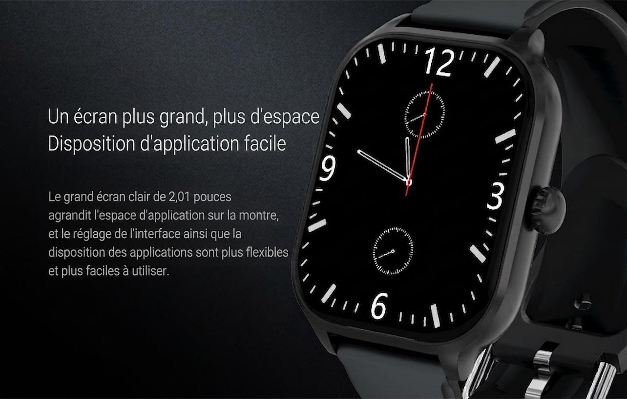 Montre connectée AMOLED 2,01" - Suivi d'activité et cadrans personnalisés CXI-00007