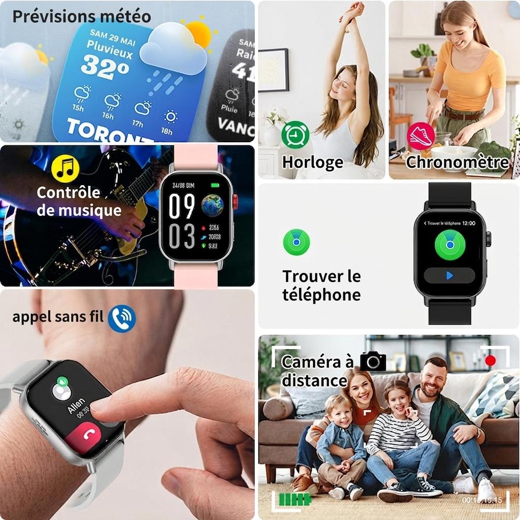Montre connectée pour appels sans fil avec suivi d'activité et moniteur de fréquence cardiaque CXI-00008