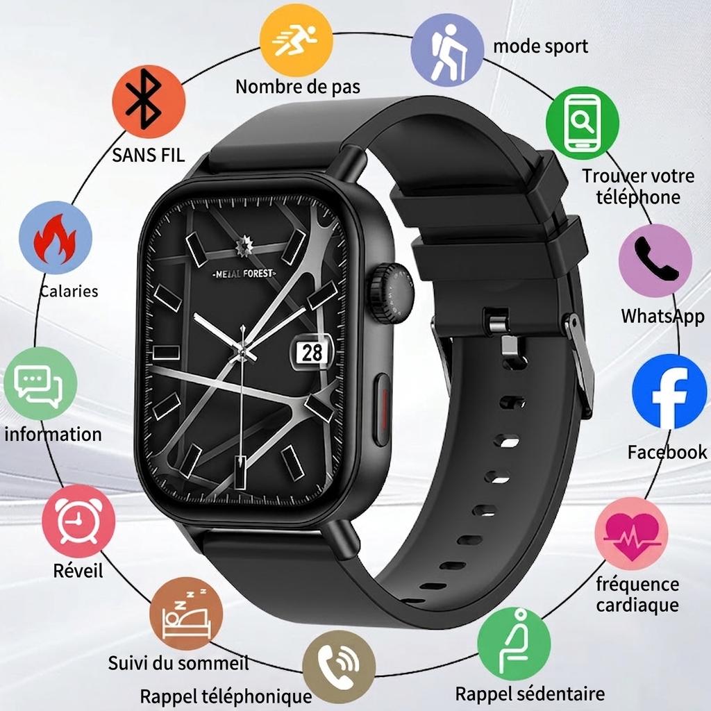 Montre connectée pour appels sans fil avec suivi d'activité et moniteur de fréquence cardiaque CXI-00008