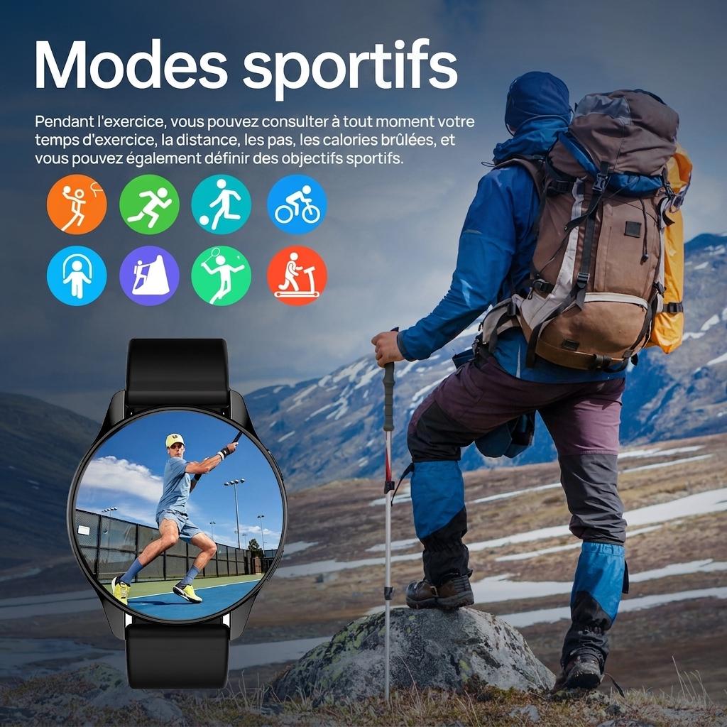 Montre connectée ZW59 avec lecteur d'appels et de musique - Bracelet en acier inoxydable et silicone
