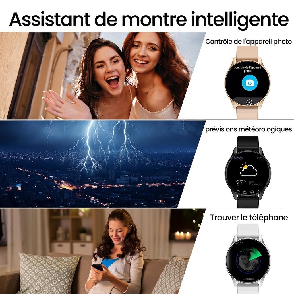 Montre connectée ZW59 avec lecteur d'appels et de musique - Bracelet en acier inoxydable et silicone