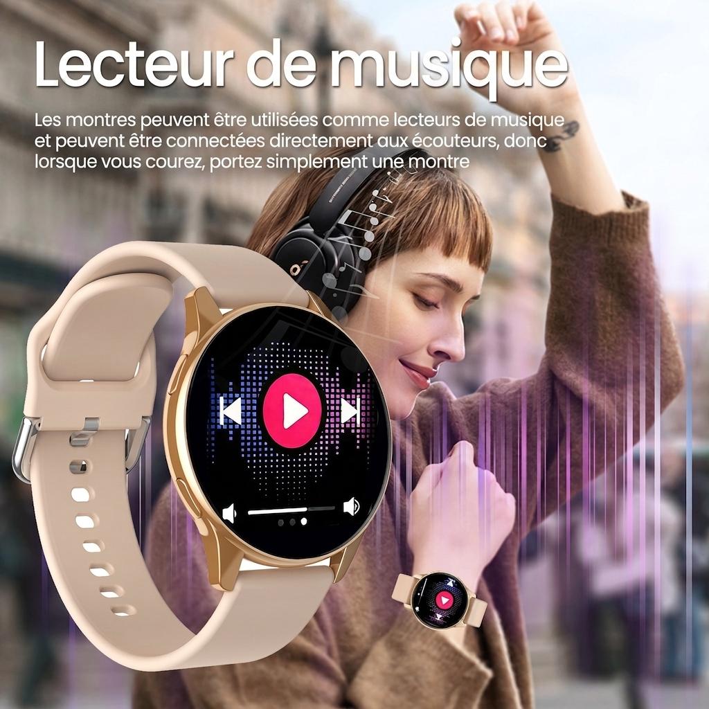 Montre connectée ZW59 avec lecteur d'appels et de musique - Bracelet en acier inoxydable et silicone