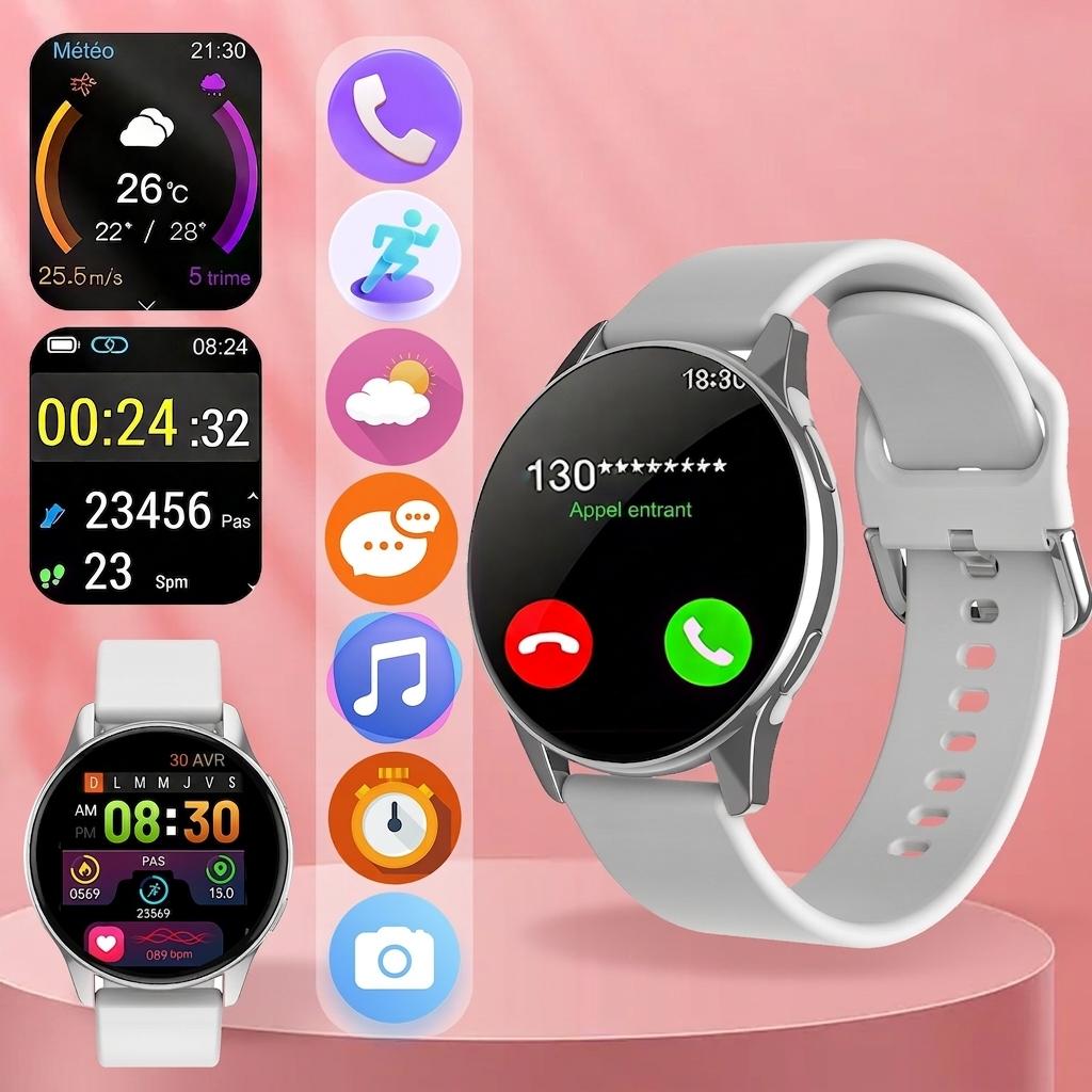 Montre connectée ZW59 avec lecteur d'appels et de musique - Bracelet en acier inoxydable et silicone