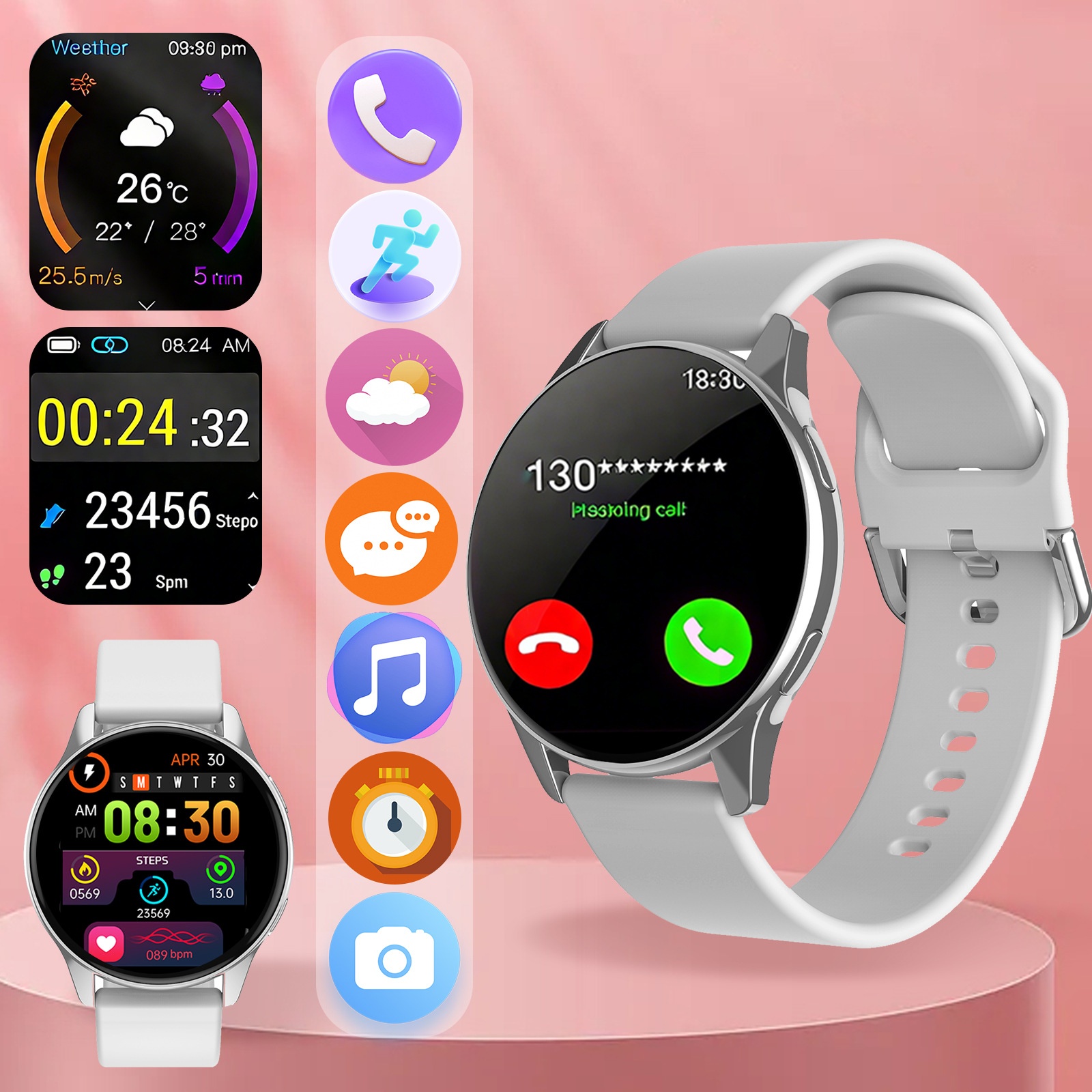 CT2 Smartwatch with Call & Music Player - Stainless Steel + Silicone Watch Band Set