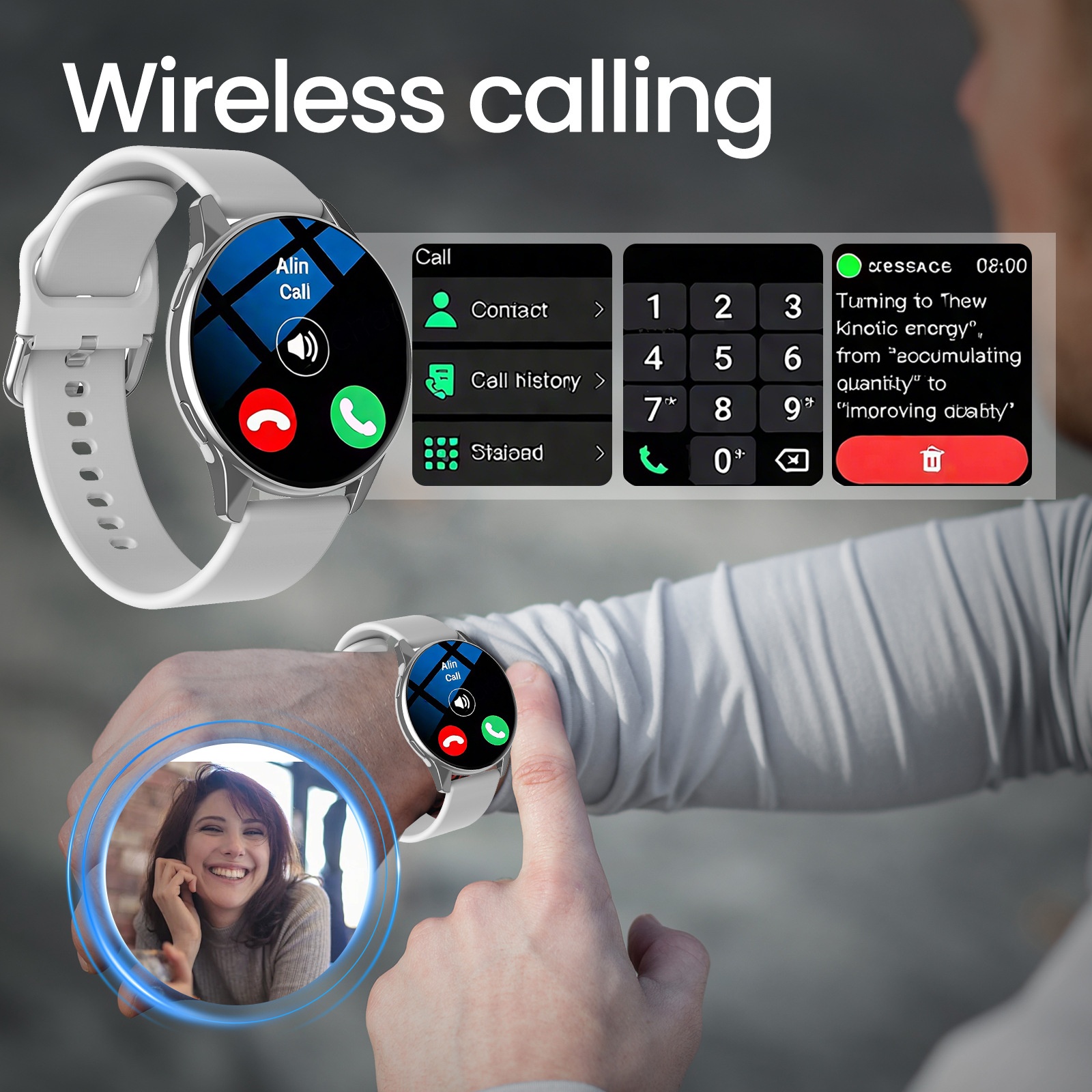 CT2 Smartwatch with Call & Music Player - Stainless Steel + Silicone Watch Band Set