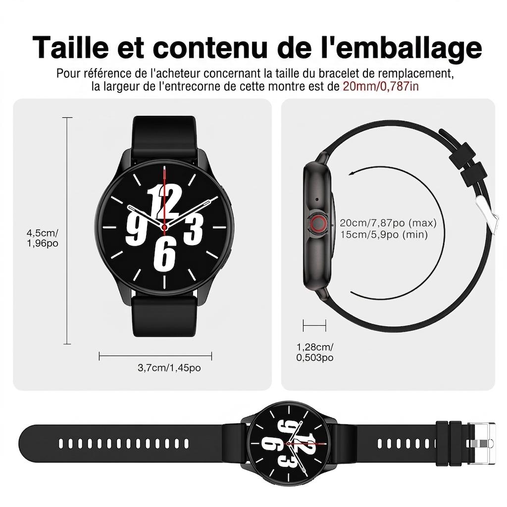 Montre connectée ZW59 avec lecteur d'appels et de musique - Bracelet en acier inoxydable et silicone
