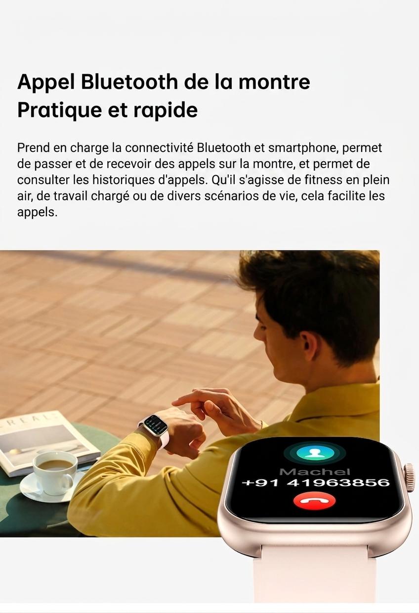 Montre connectée sport CT2 avec écran HD et suivi de santé - Bracelet en silicone