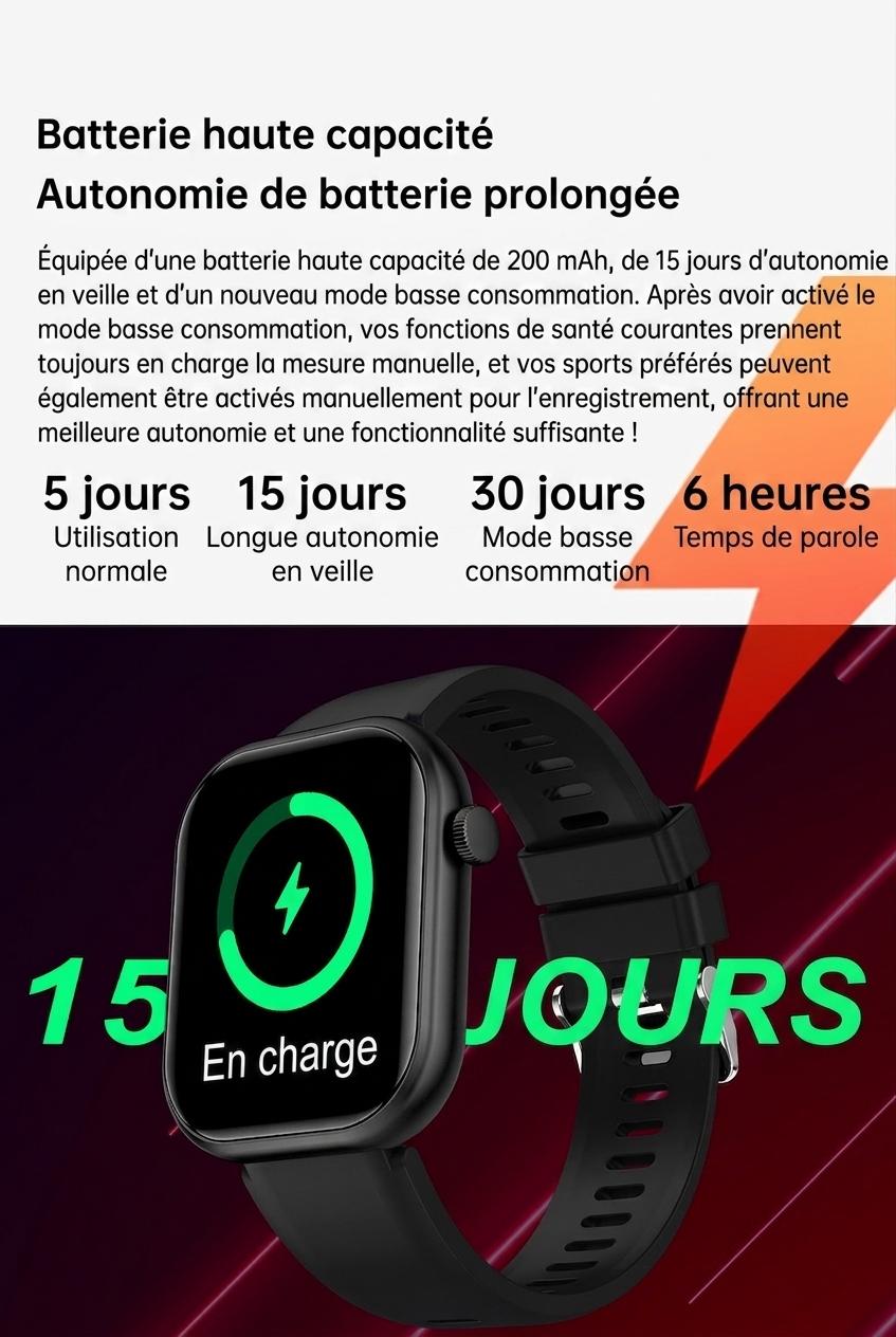 Montre connectée sport CT2 avec écran HD et suivi de santé - Bracelet en silicone