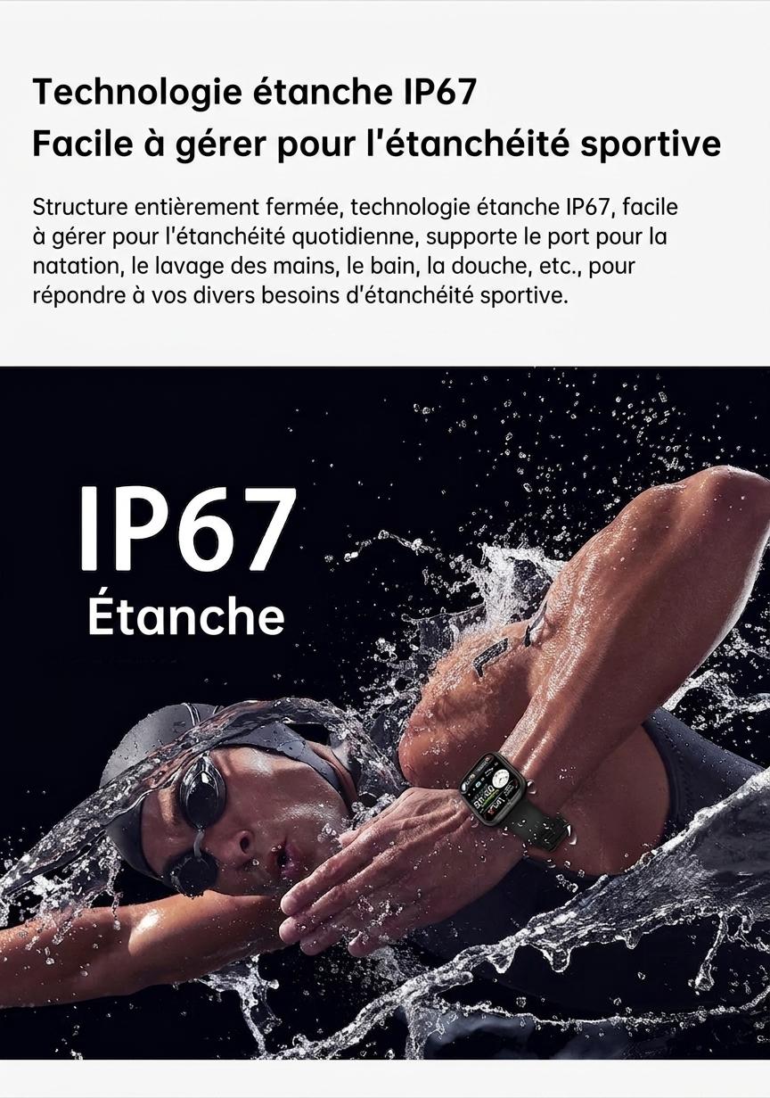 Montre connectée sport CT2 avec écran HD et suivi de santé - Bracelet en silicone