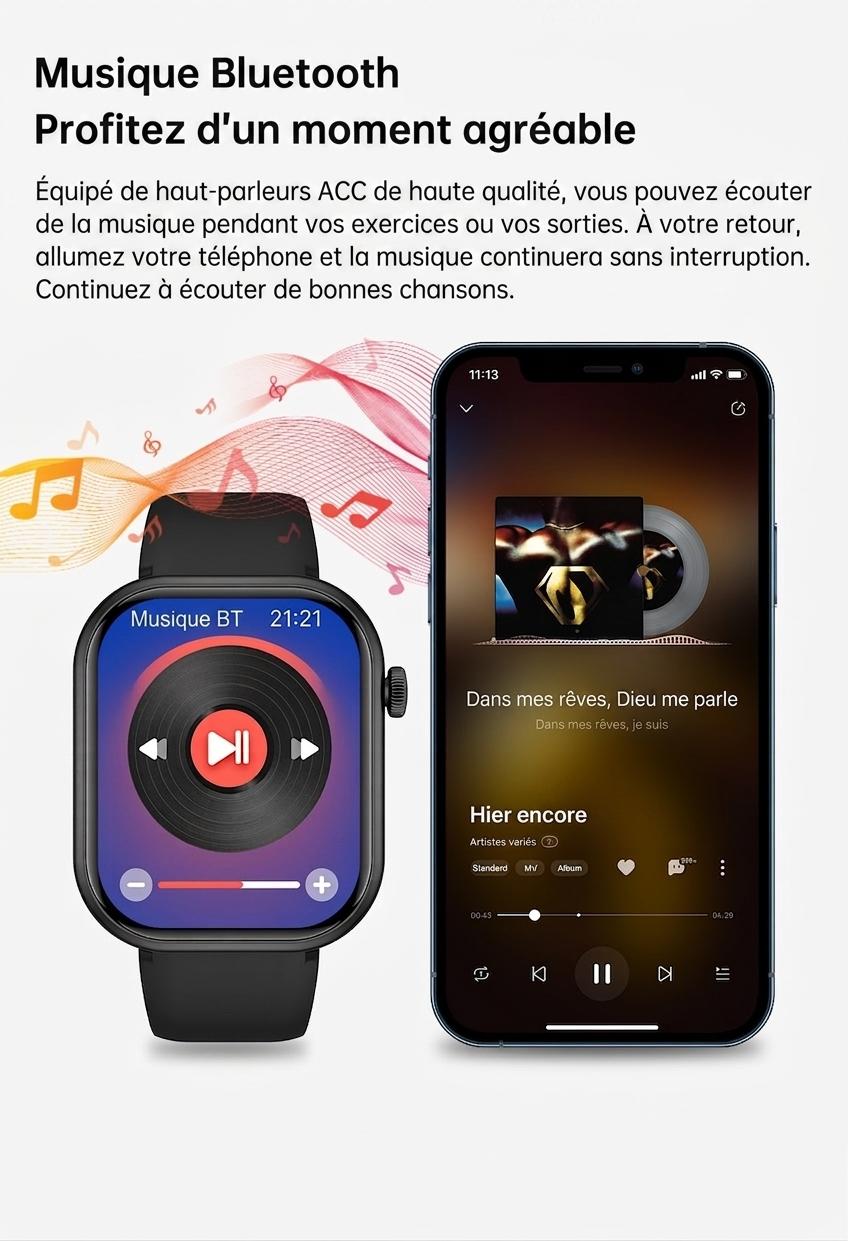 Montre connectée sport CT2 avec écran HD et suivi de santé - Bracelet en silicone