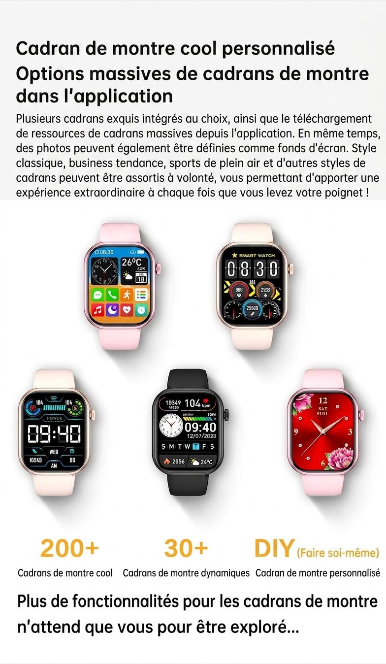 Montre connectée sport CT2 avec écran HD et suivi de santé - Bracelet en silicone