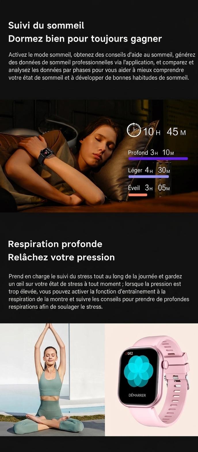 Montre connectée sport CT2 avec écran HD et suivi de santé - Bracelet en silicone