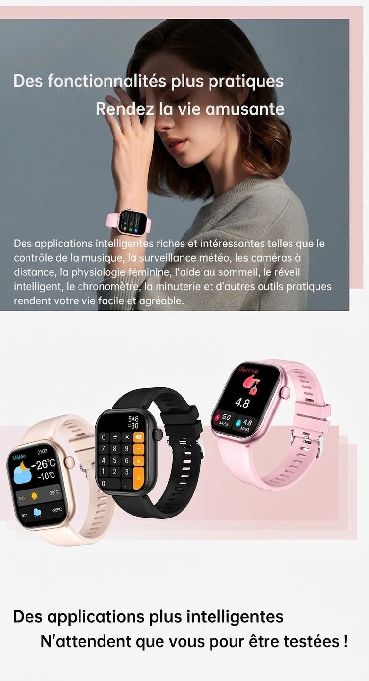 Montre connectée sport CT2 avec écran HD et suivi de santé - Bracelet en silicone