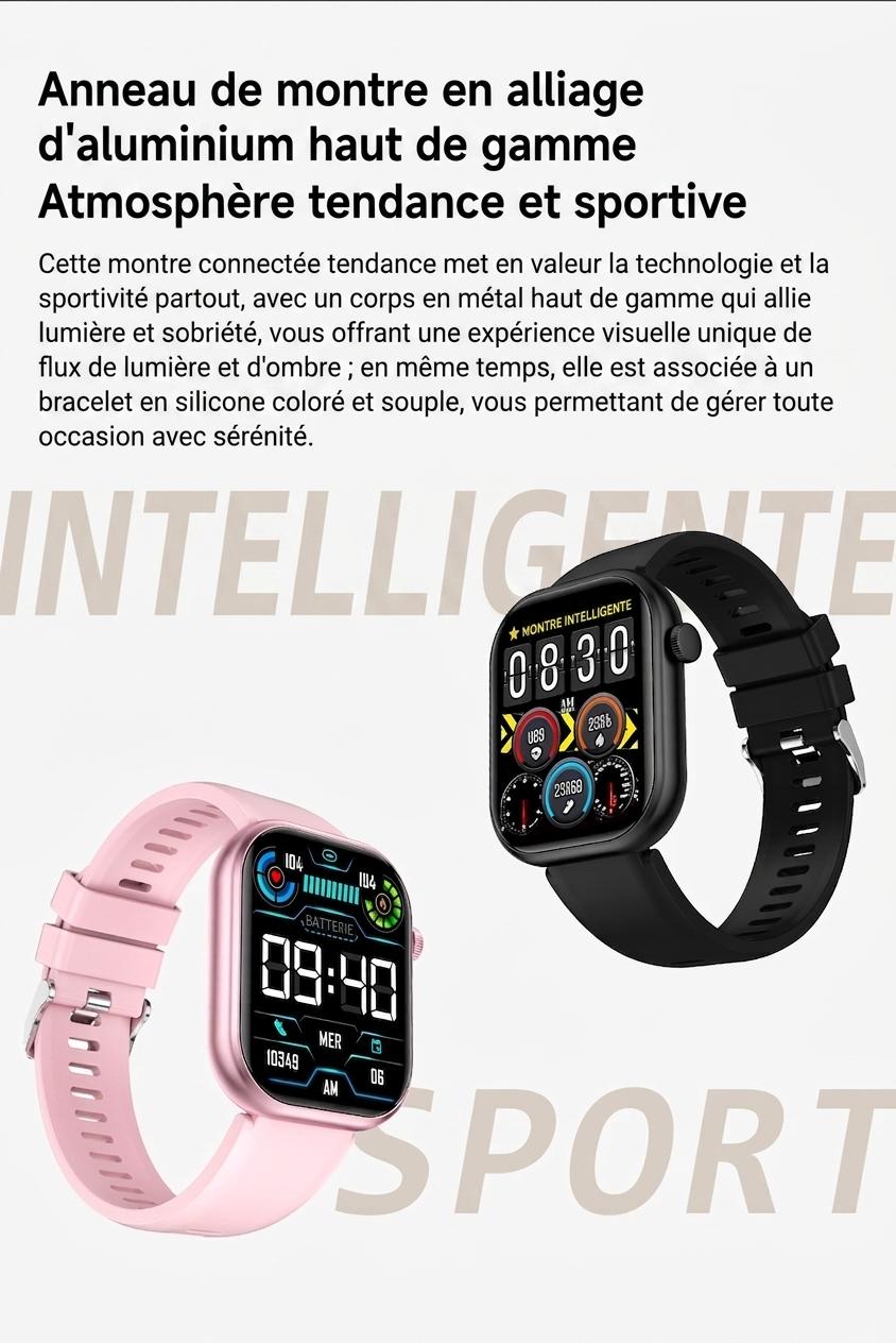 Montre connectée sport CT2 avec écran HD et suivi de santé - Bracelet en silicone