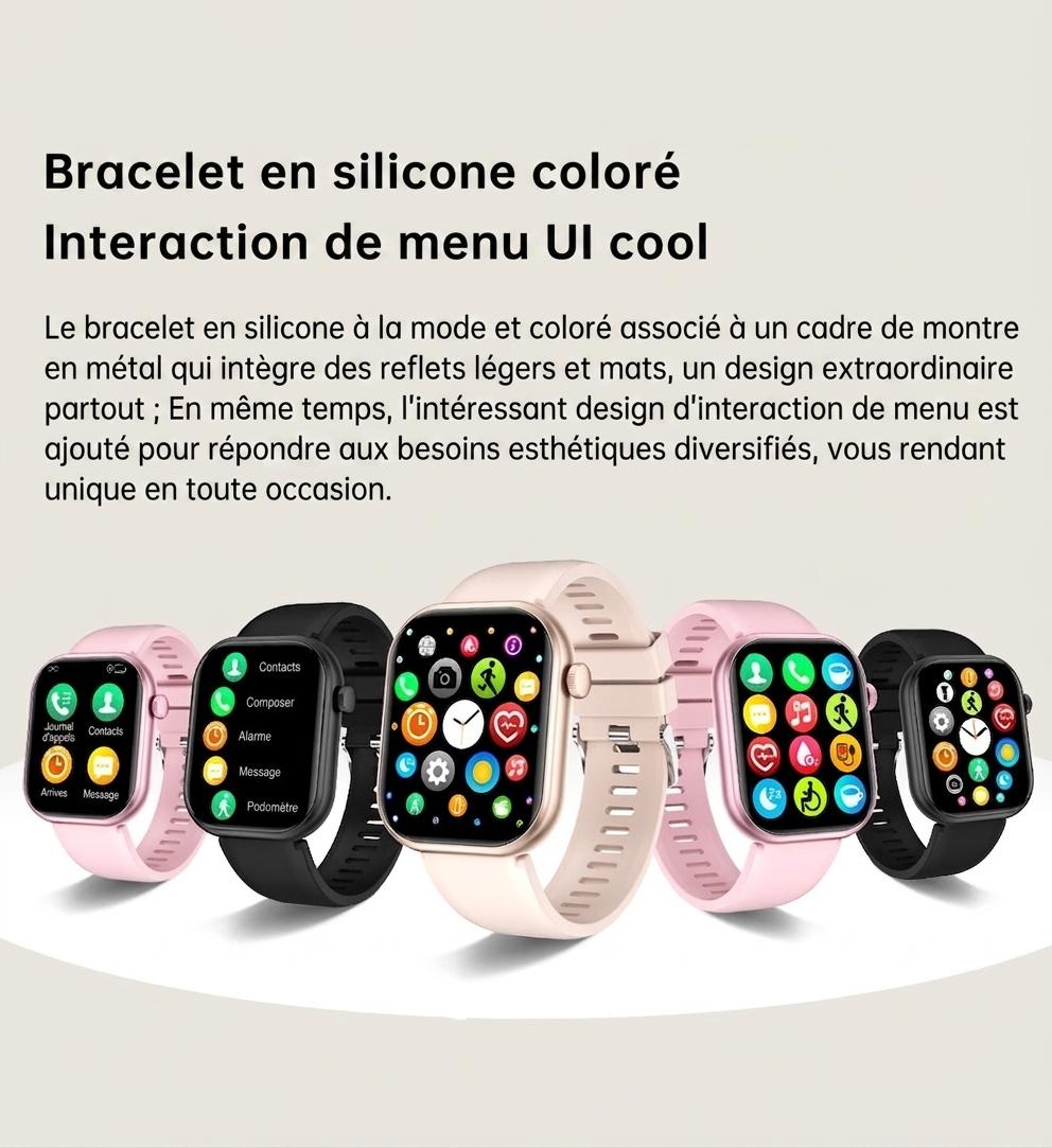 Montre connectée sport CT2 avec écran HD et suivi de santé - Bracelet en silicone