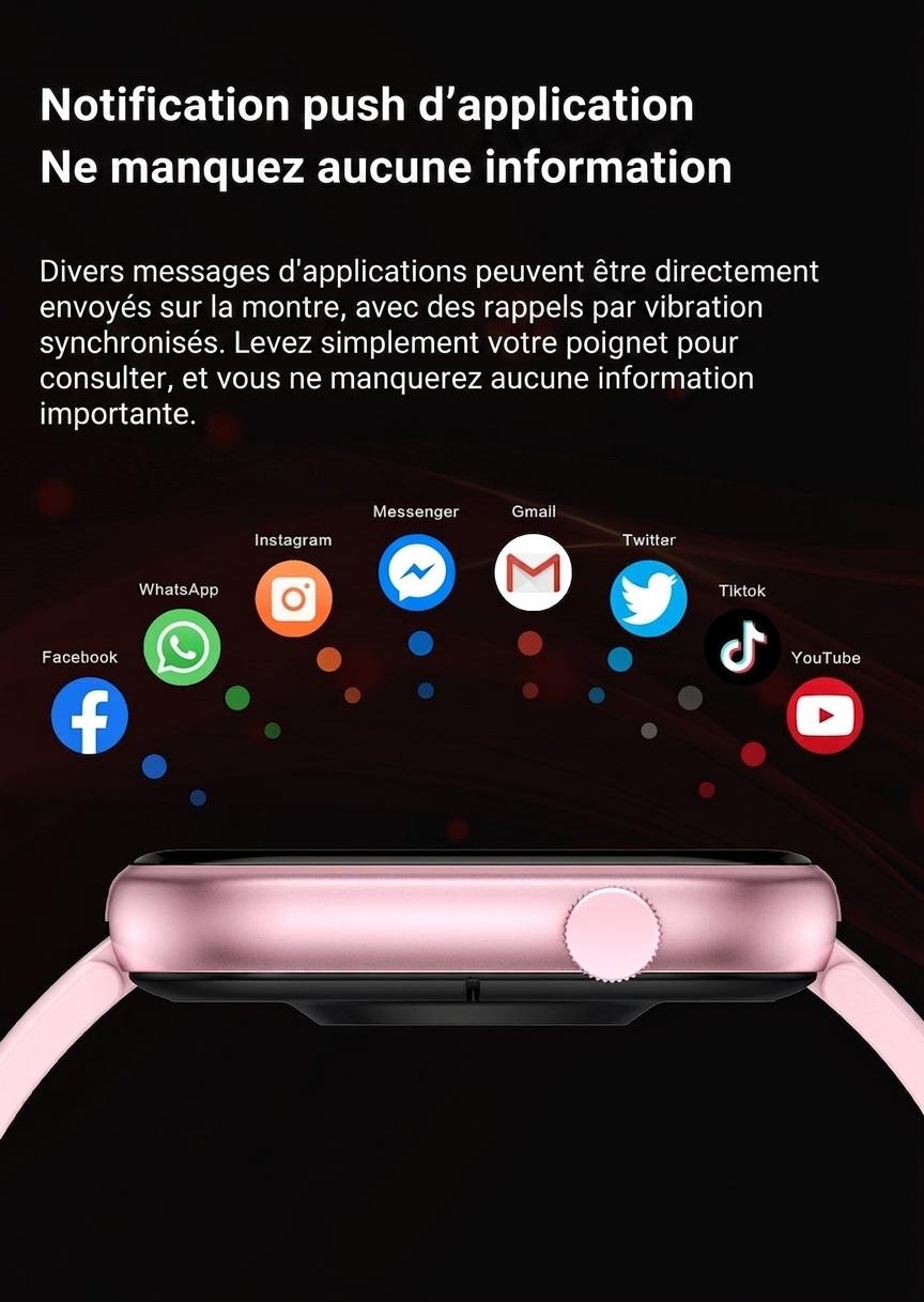 Montre connectée sport CT2 avec écran HD et suivi de santé - Bracelet en silicone