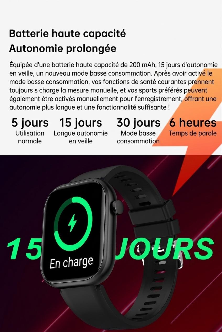 Montre connectée sport CT2 avec écran HD et suivi de santé - Bracelet en acier inoxydable et silicone