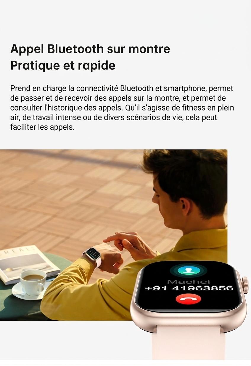 Montre connectée sport CT2 avec écran HD et suivi de santé - Bracelet en acier inoxydable et silicone