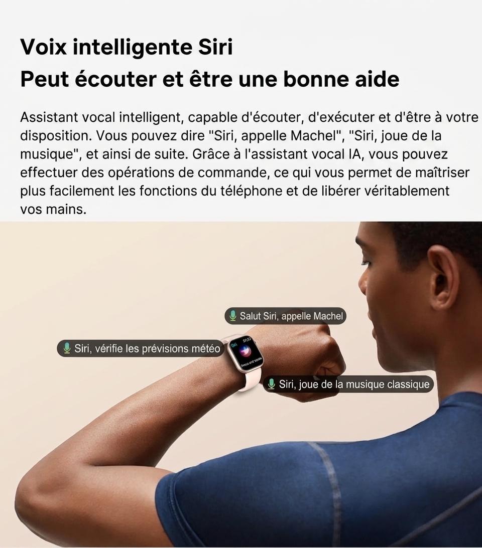 Montre connectée sport CT2 avec écran HD et suivi de santé - Bracelet en acier inoxydable et silicone