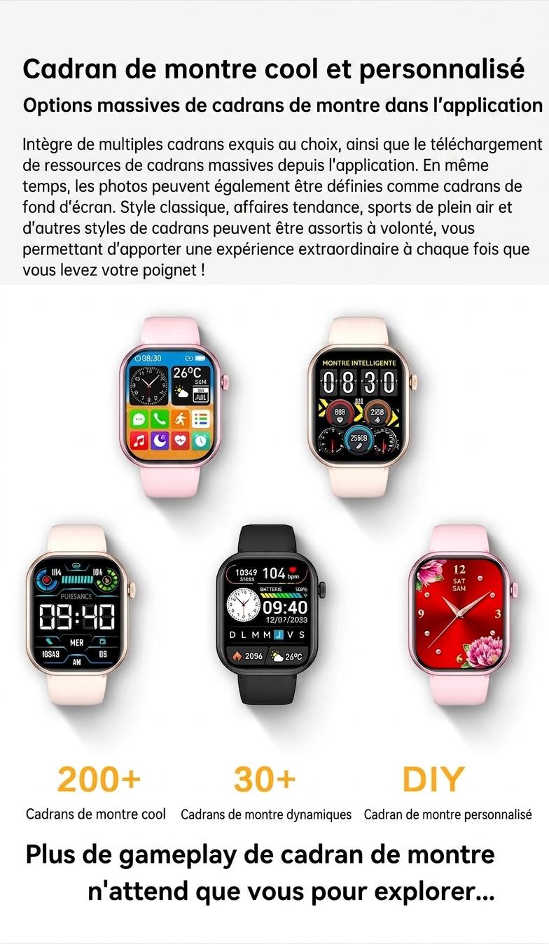 Montre connectée sport CT2 avec écran HD et suivi de santé - Bracelet en acier inoxydable et silicone