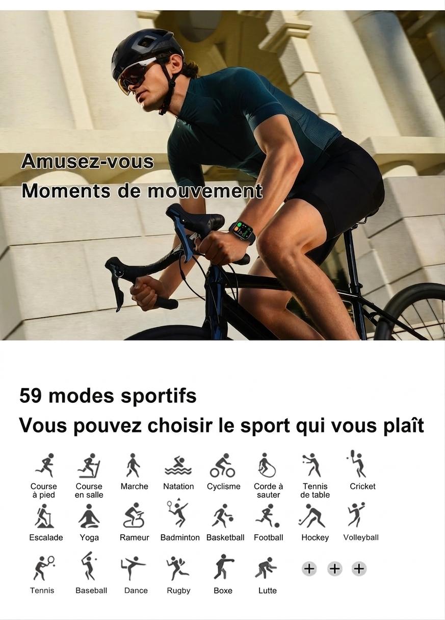 Montre connectée sport CT2 avec écran HD et suivi de santé - Bracelet en acier inoxydable et silicone