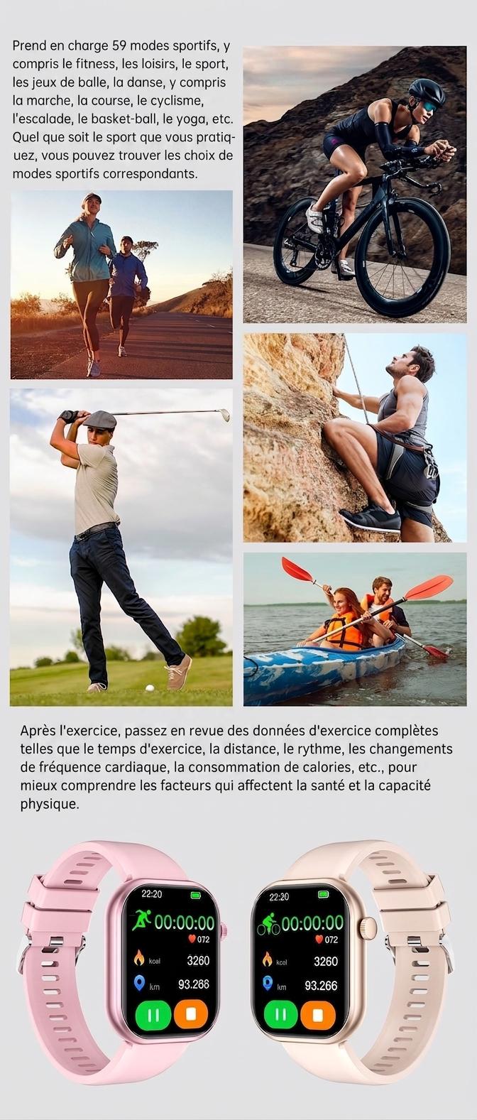 Montre connectée sport CT2 avec écran HD et suivi de santé - Bracelet en acier inoxydable et silicone