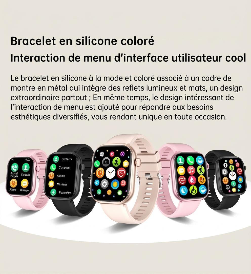Montre connectée sport CT2 avec écran HD et suivi de santé - Bracelet en acier inoxydable et silicone