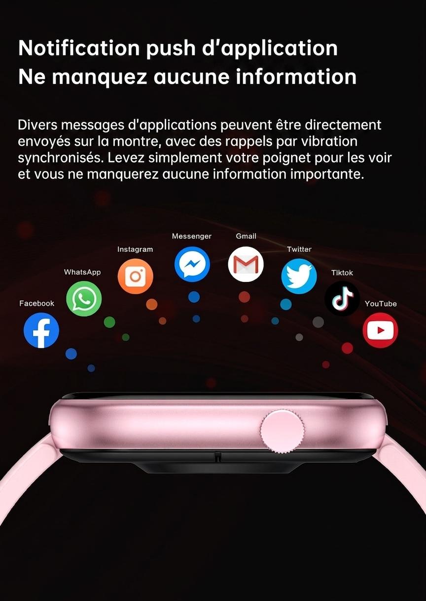 Montre connectée sport CT2 avec écran HD et suivi de santé - Bracelet en acier inoxydable et silicone