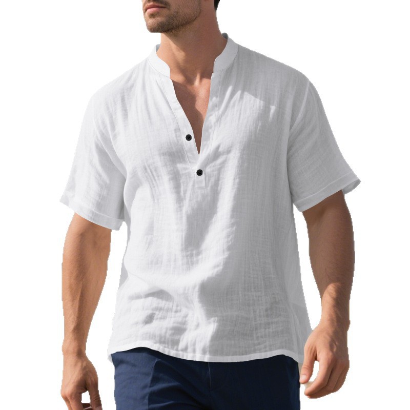 Camicia casual da uomo in lino a maniche corte con bottoni NDF-00008
