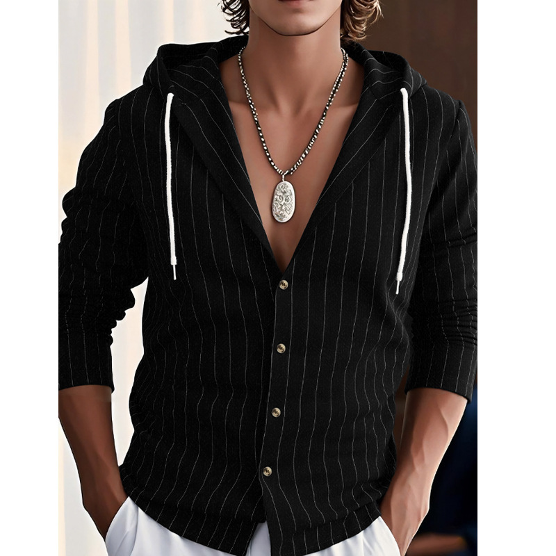 Felpa con cappuccio a maniche lunghe a righe in lino, casual, da spiaggia NDF-00009
