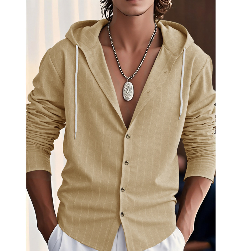 Felpa con cappuccio a maniche lunghe a righe in lino, casual, da spiaggia NDF-00009