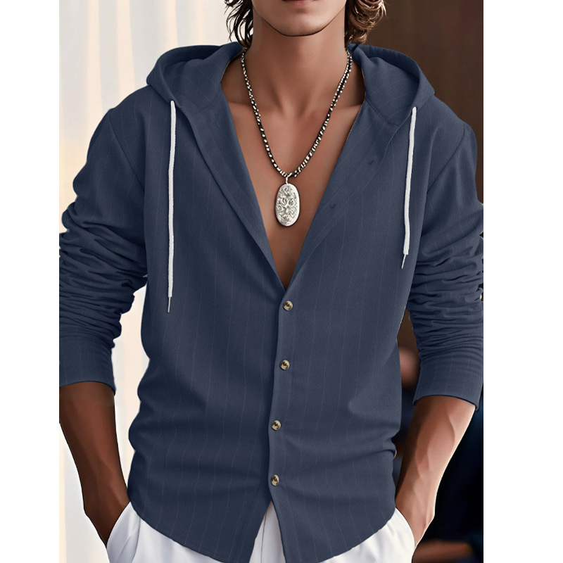 Felpa con cappuccio a maniche lunghe a righe in lino, casual, da spiaggia NDF-00009