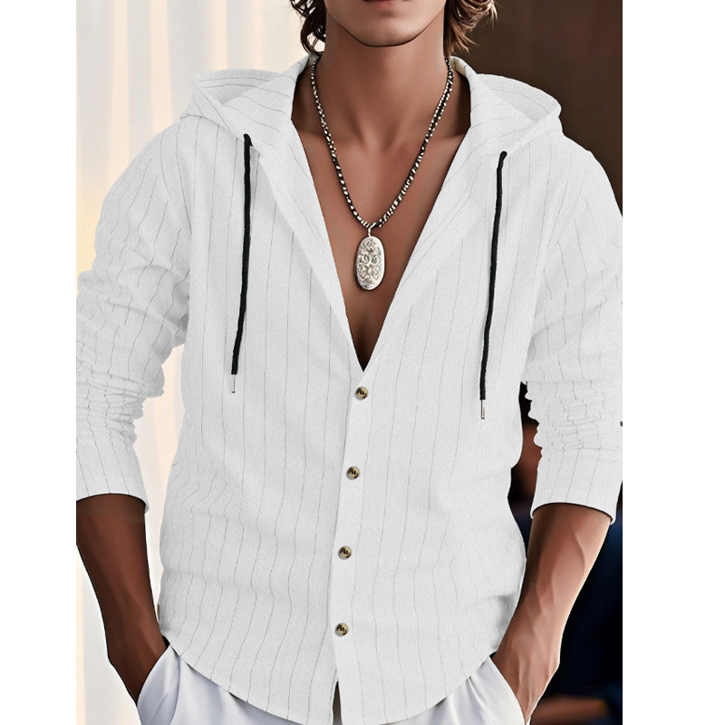 Felpa con cappuccio a maniche lunghe a righe in lino, casual, da spiaggia NDF-00009