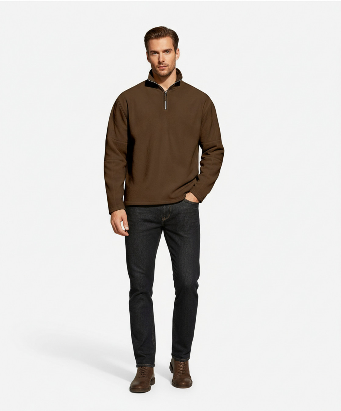 Fleece Pullover Sweatshirt Men's Half Zip Casual Thickened Autumn Winter Top NDF-00001