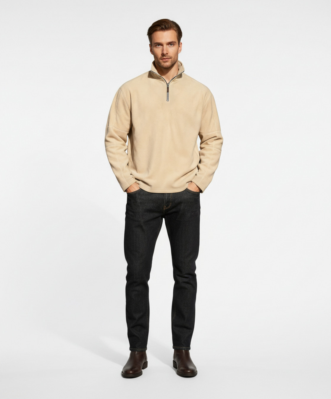 Fleece Pullover Sweatshirt Men's Half Zip Casual Thickened Autumn Winter Top NDF-00001