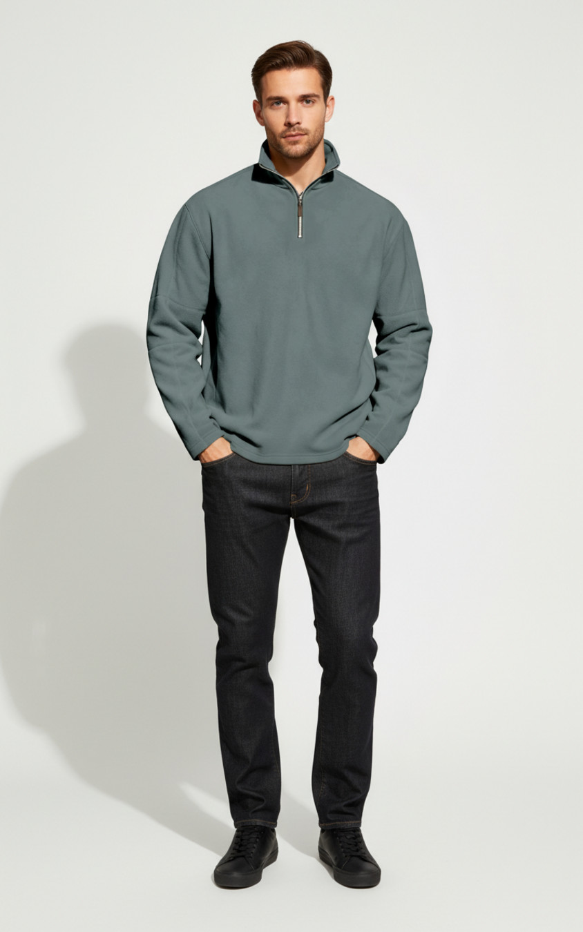 Fleece Pullover Sweatshirt Men's Half Zip Casual Thickened Autumn Winter Top NDF-00001