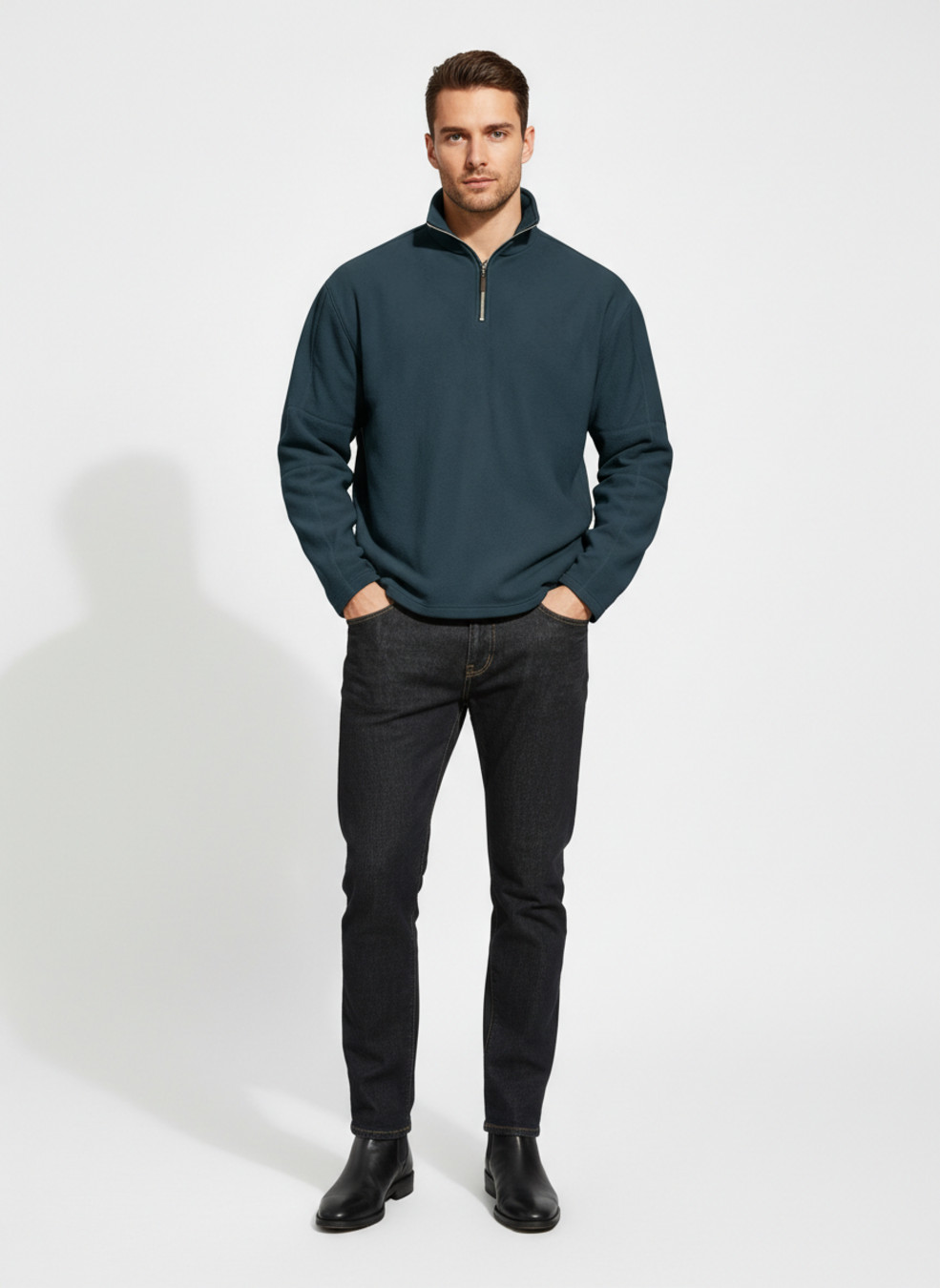 Fleece Pullover Sweatshirt Men's Half Zip Casual Thickened Autumn Winter Top NDF-00001