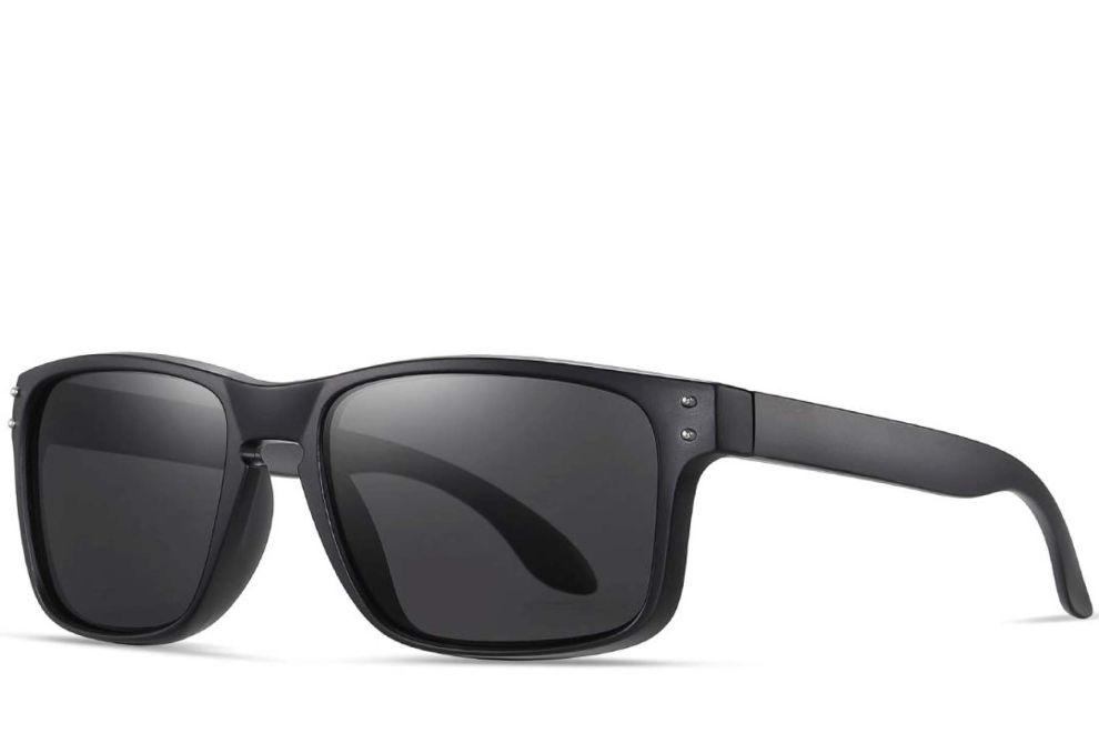 Rechteckige polarisierte Sonnenbrille aus schwarzem Kunststoff #BS0205-0022